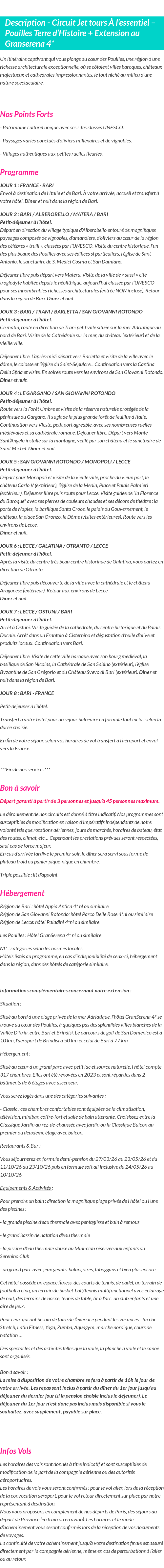 Détails du séjour