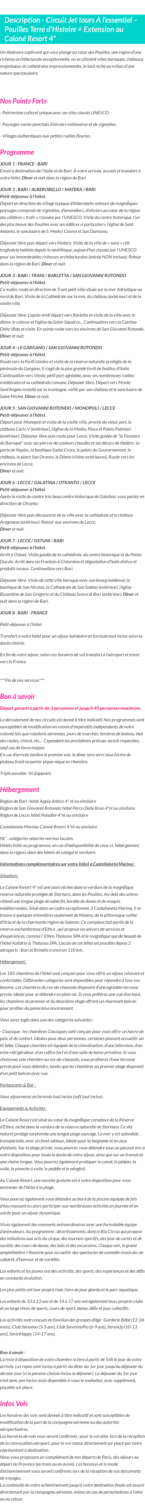 Détails du séjour