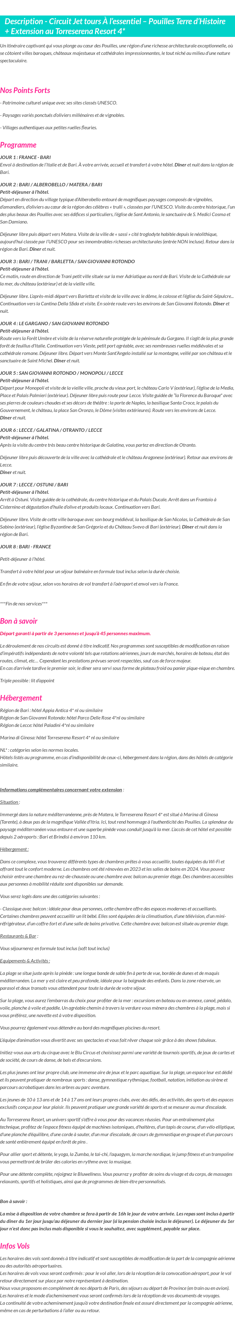 Détails du séjour