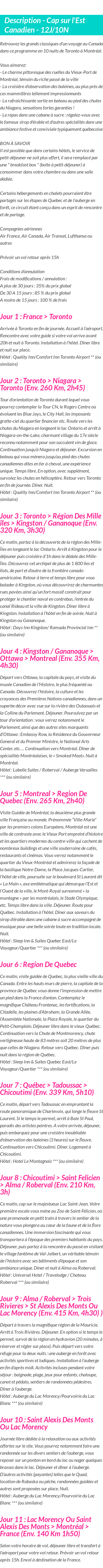 Détails du séjour