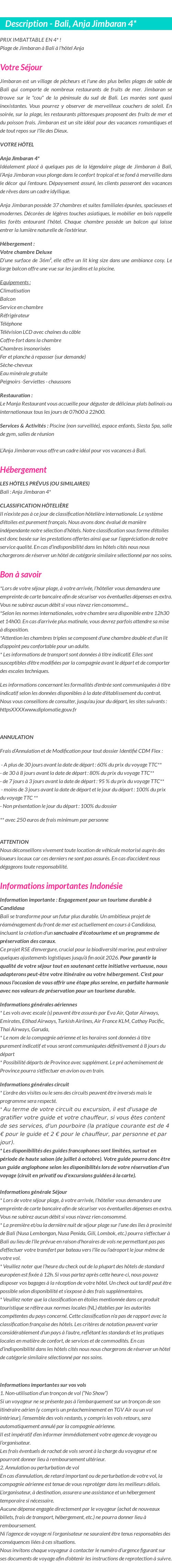 Détails du séjour