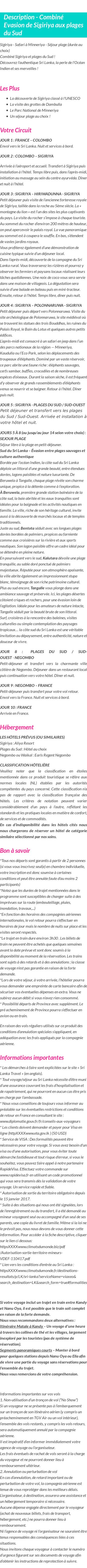 Détails du séjour