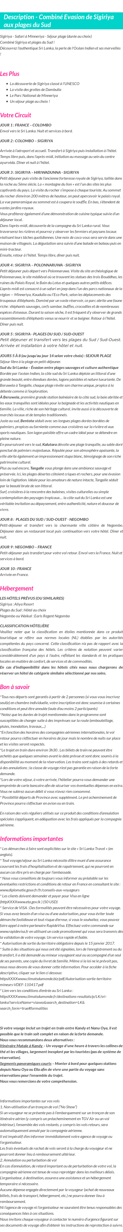 Détails du séjour