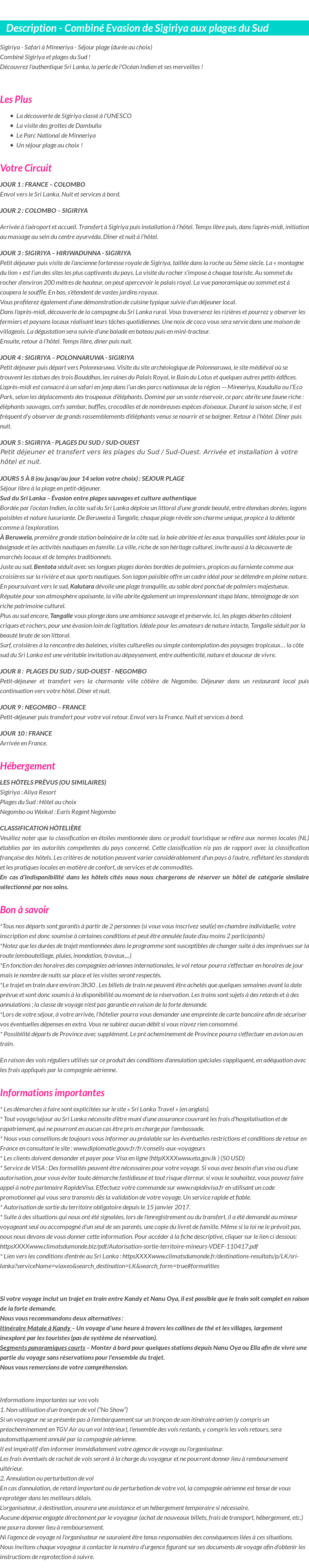 Détails du séjour