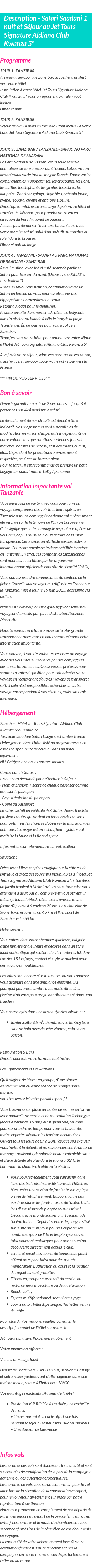 Détails du séjour