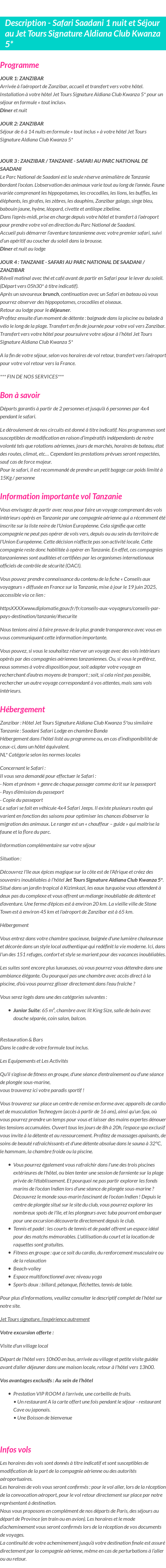 Détails du séjour