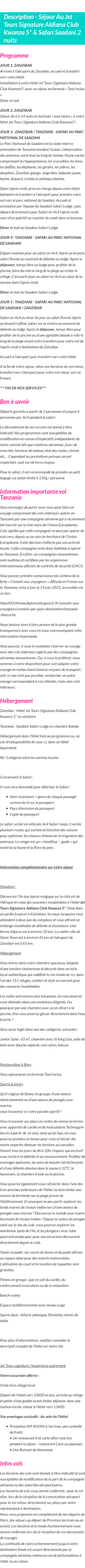 Détails du séjour