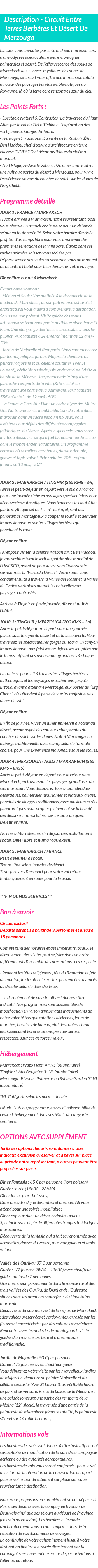 Détails du séjour