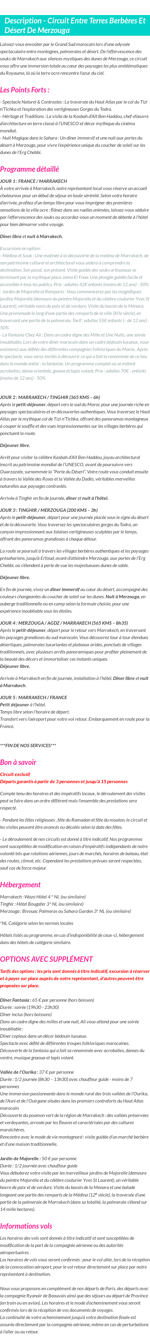 Détails du séjour
