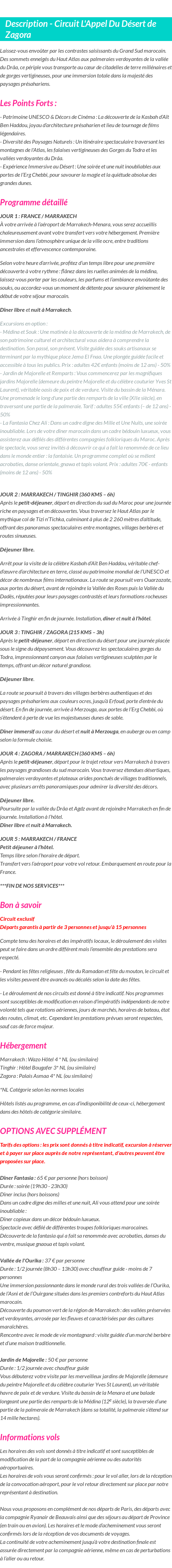 Détails du séjour