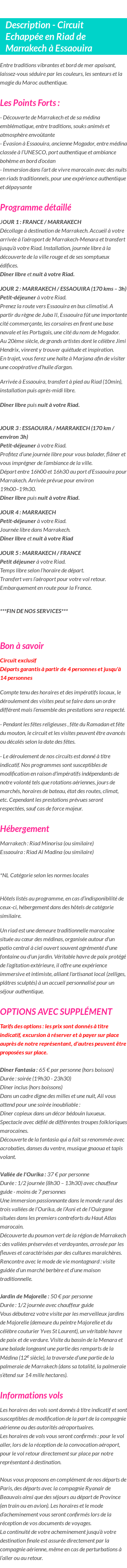 Détails du séjour