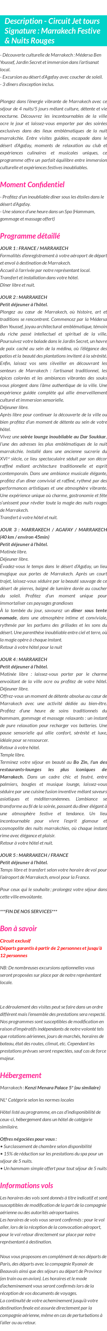 Détails du séjour