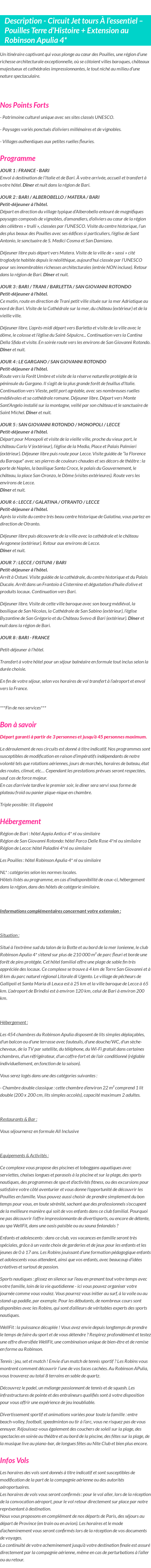Détails du séjour