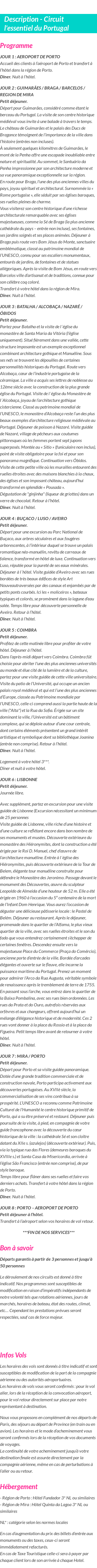 Détails du séjour