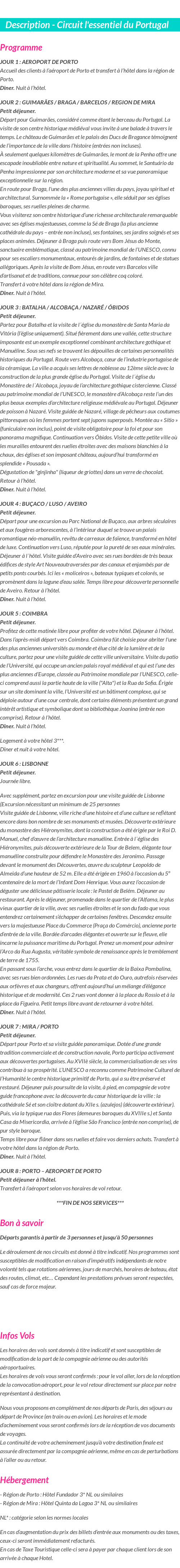 Détails du séjour