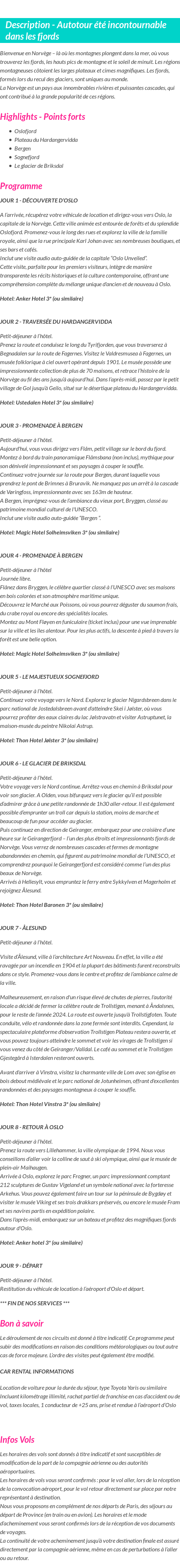 Détails du séjour