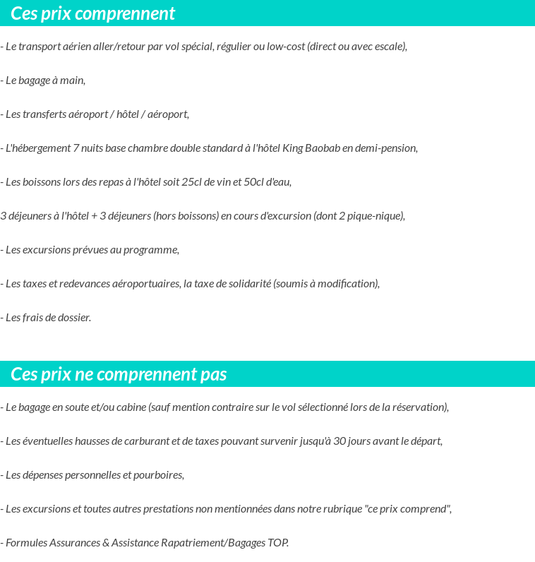 Conditions tarifaires