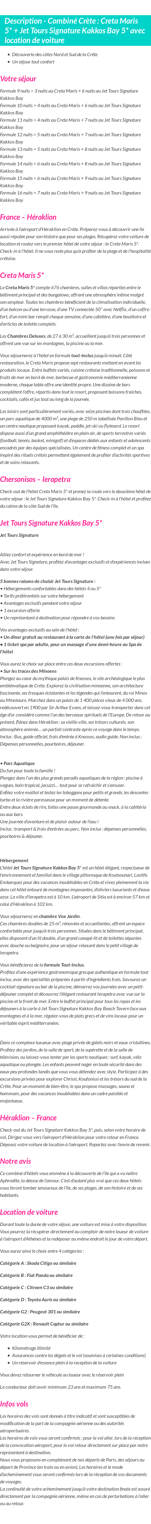 Détails du séjour