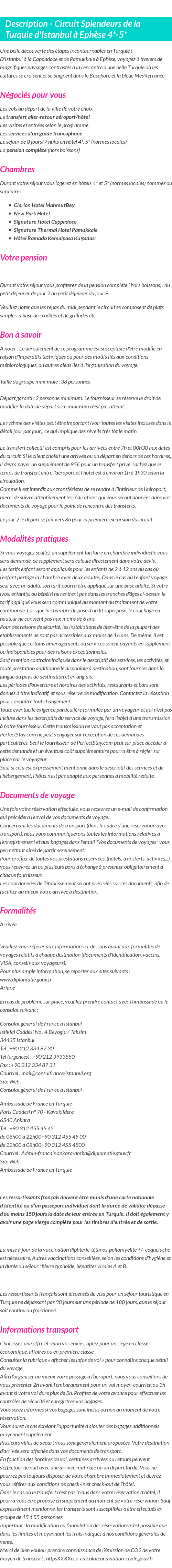 Détails du séjour