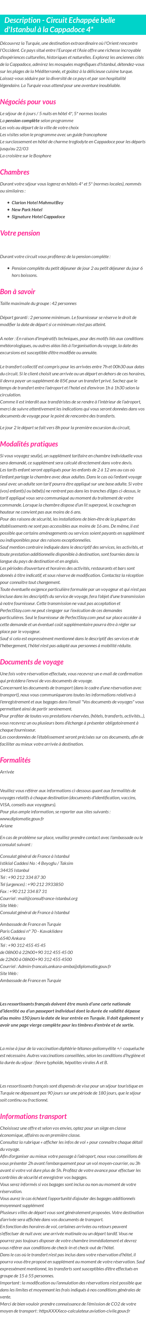 Détails du séjour