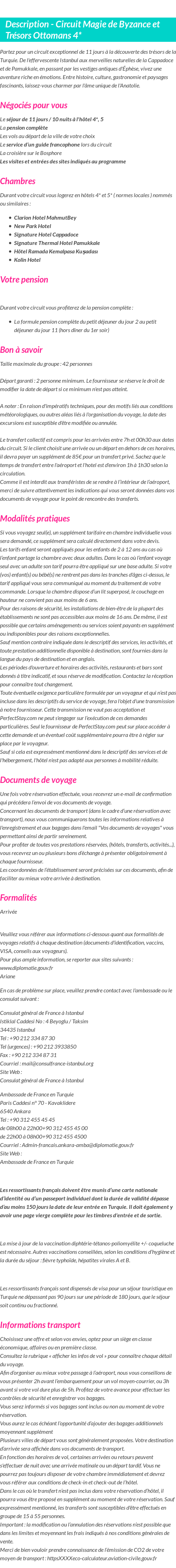 Détails du séjour