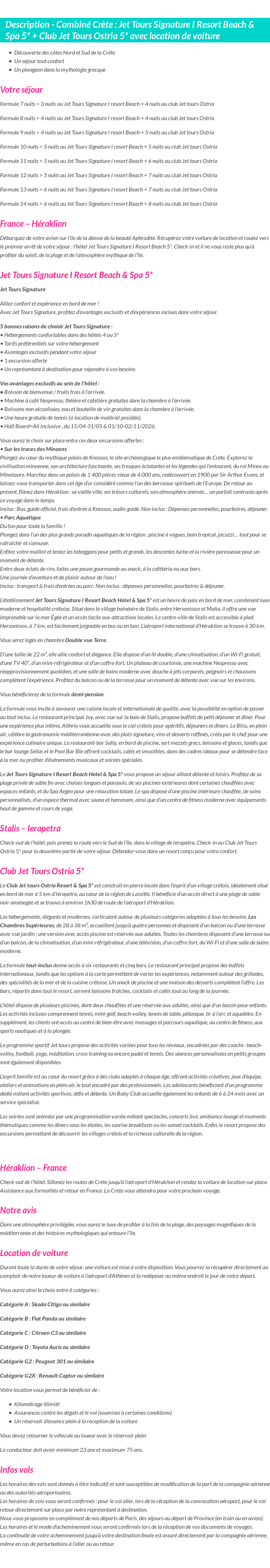 Détails du séjour
