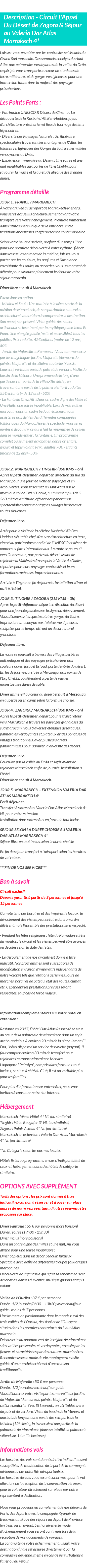 Détails du séjour