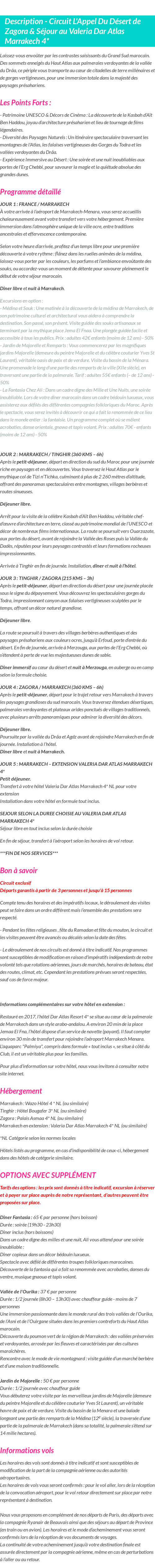 Détails du séjour
