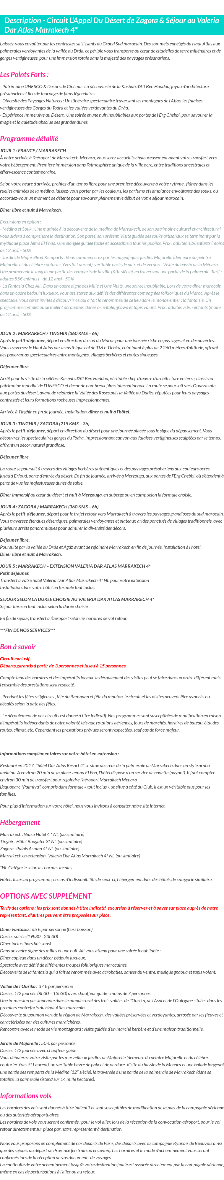 Détails du séjour