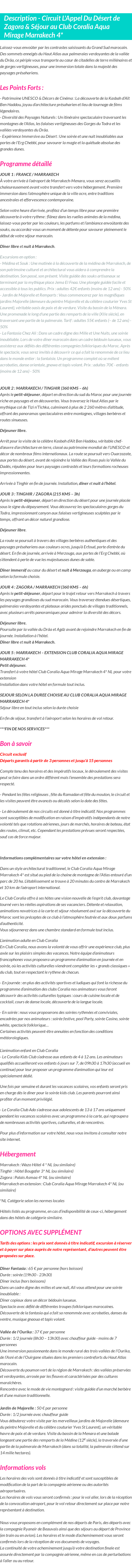 Détails du séjour