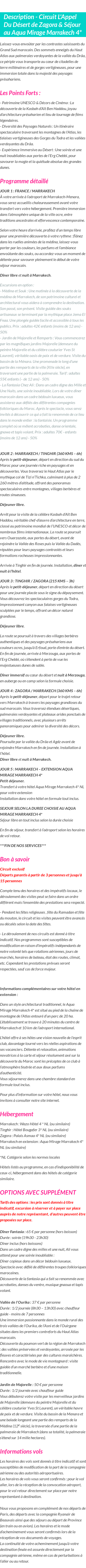 Détails du séjour