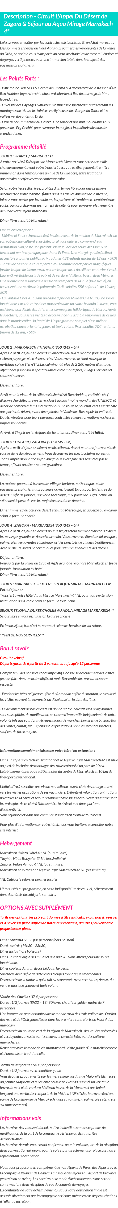 Détails du séjour