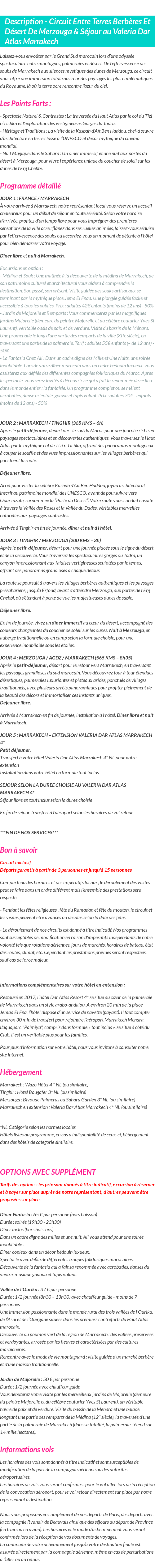 Détails du séjour