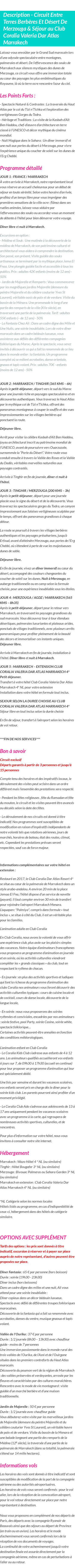 Détails du séjour
