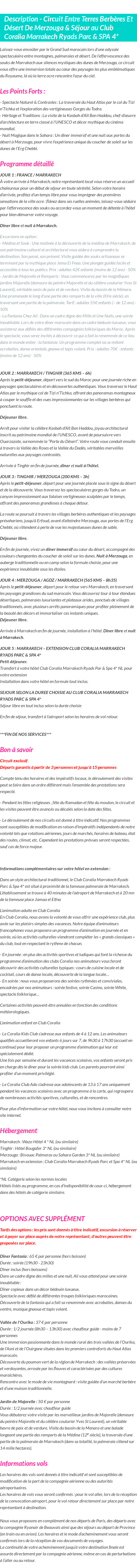 Détails du séjour