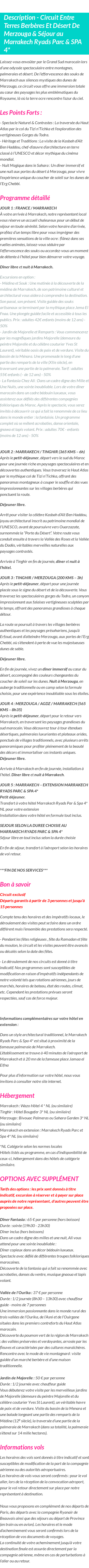 Détails du séjour