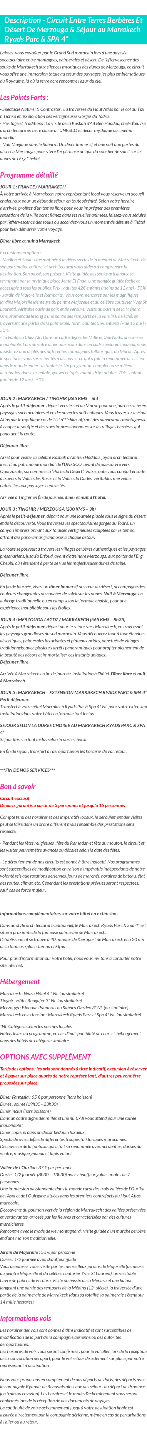 Détails du séjour