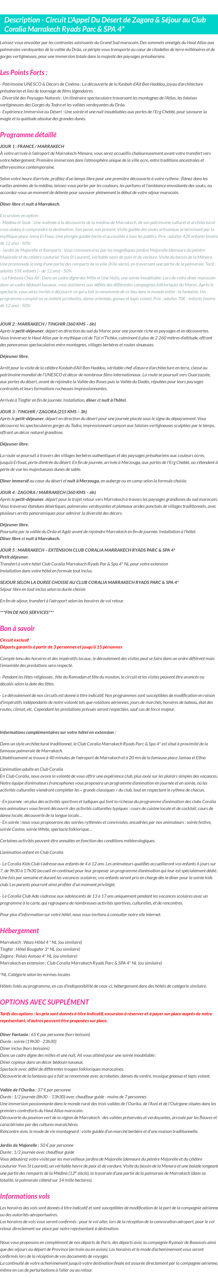 Détails du séjour