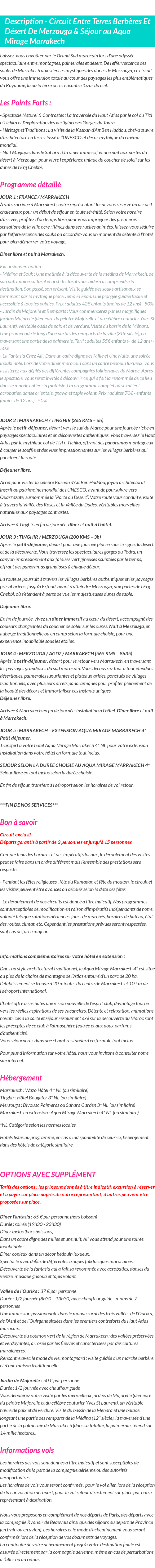Détails du séjour