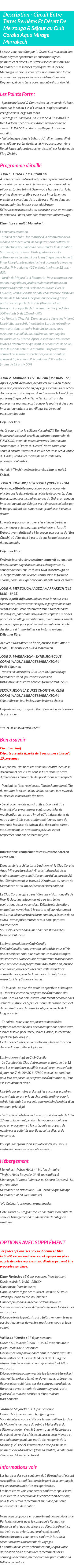 Détails du séjour