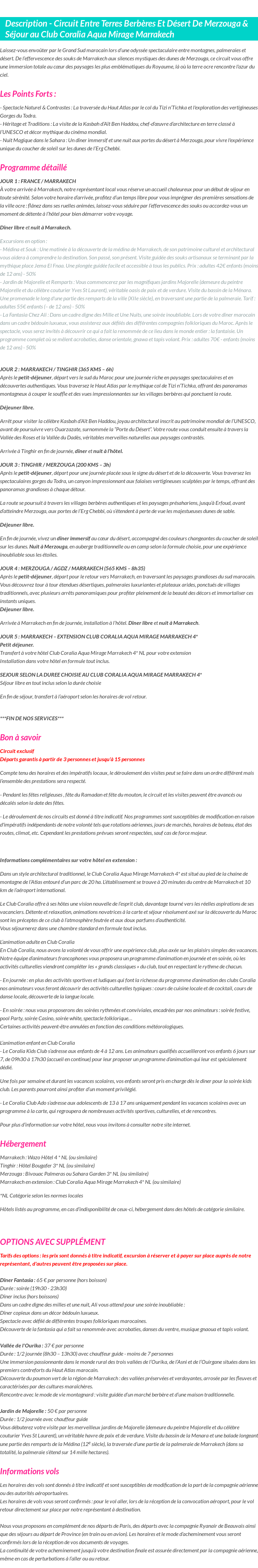 Détails du séjour