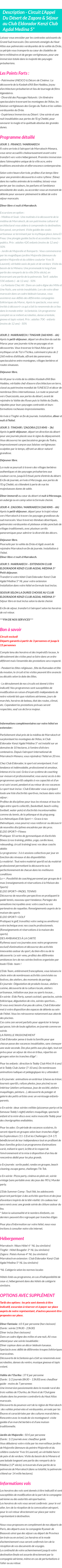 Détails du séjour