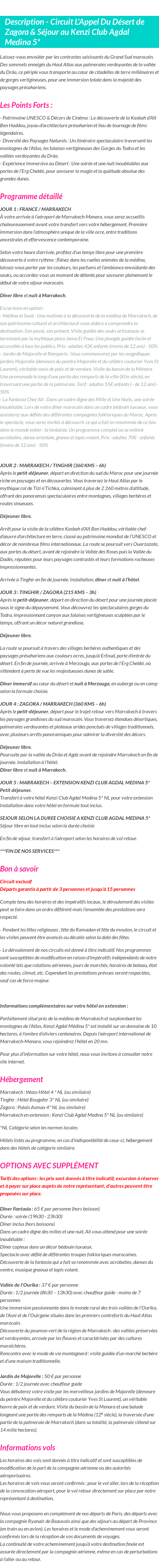 Détails du séjour