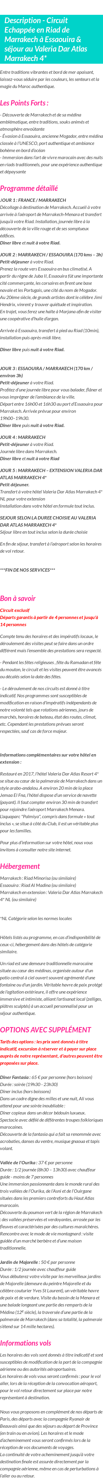 Détails du séjour