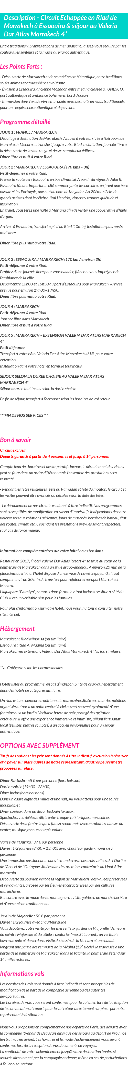 Détails du séjour