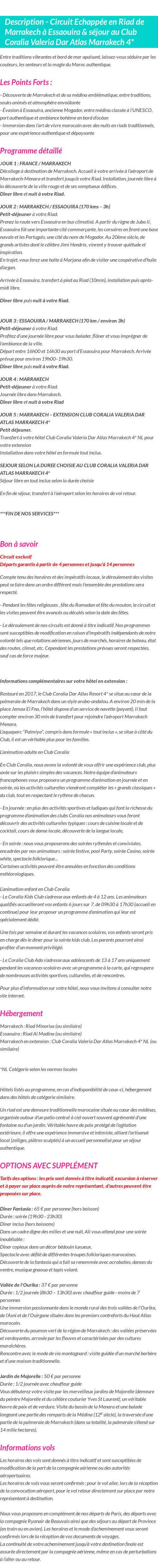 Détails du séjour
