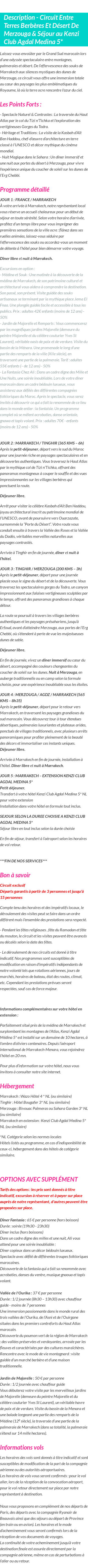 Détails du séjour