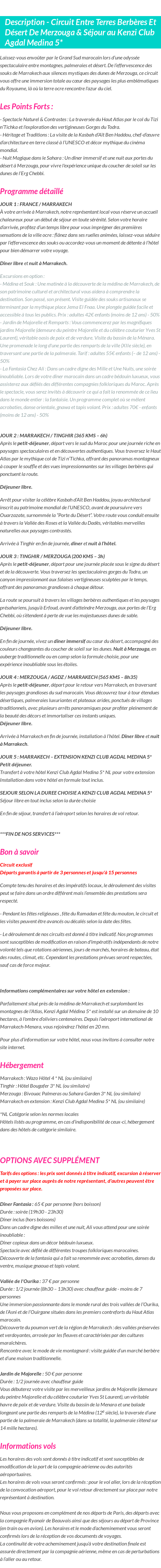 Détails du séjour