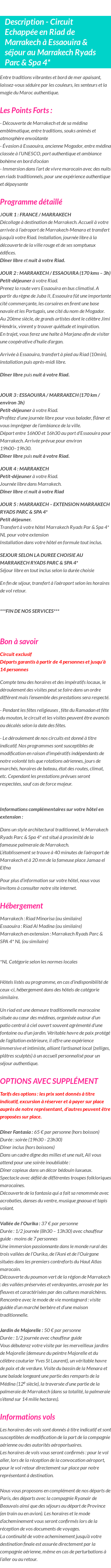 Détails du séjour