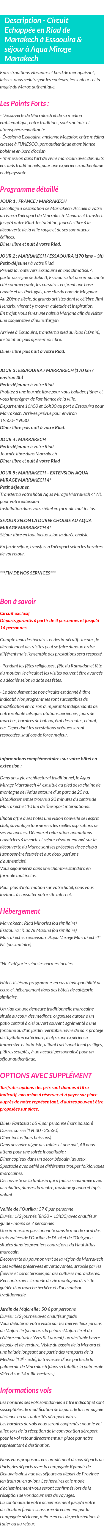 Détails du séjour